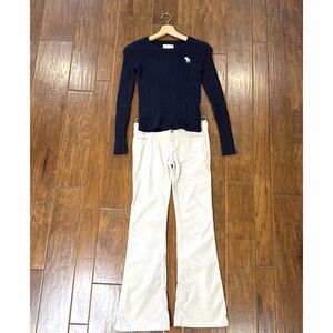 Vintage Abercrombie Kids Lot Girl Cable Knit Sweater Corduroy Pant Flare 10/L